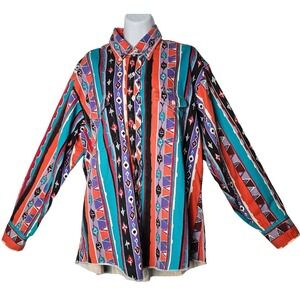 Vintage 90s Wrangler Brushpopper Aztec Western Shirt USA Mens 17.5 Southwest